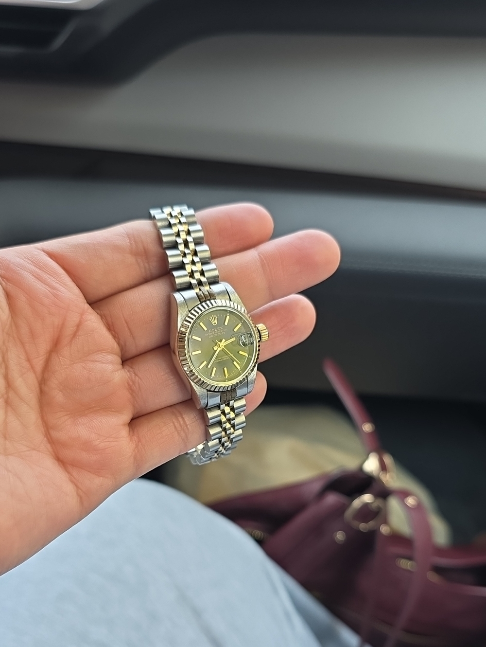 Rolex Ladies Two-Tone Watch with Gold Dial and Silver-Gold Bracelet